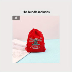 5pcs Red Velvet Christmas Drawstring Bag 9x12cm