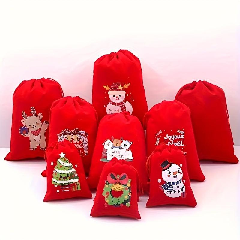 5pcs Red Velvet Christmas Drawstring Bag 9x12cm