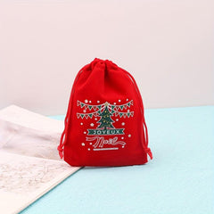 5pcs Red Velvet Christmas Drawstring Bag 9x12cm