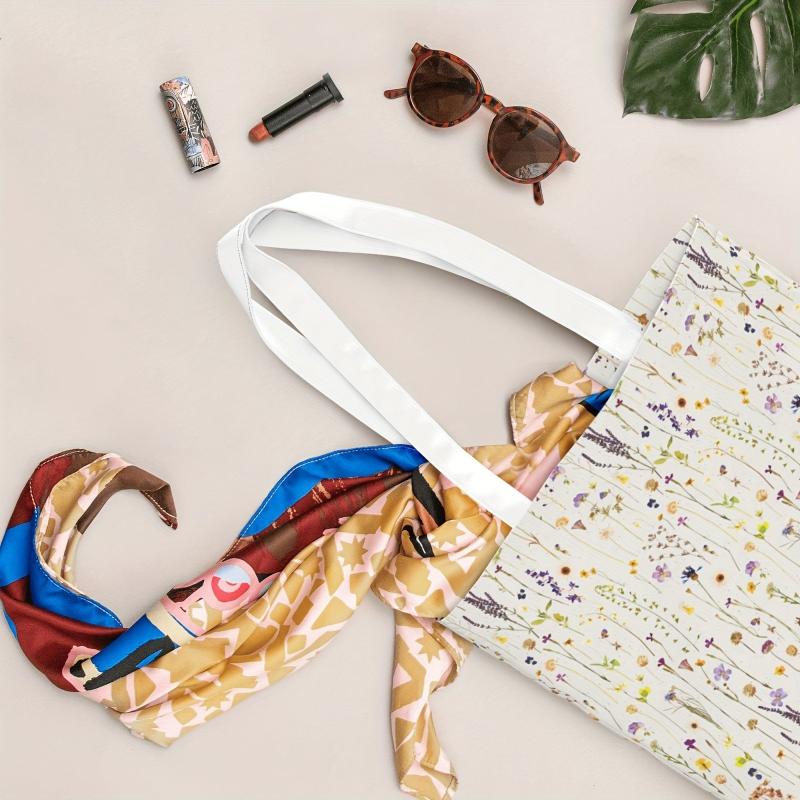 Summer Wildflower Floral Canvas Tote Bag Reusable Grocery Bag