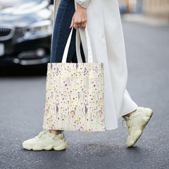 Summer Wildflower Floral Canvas Tote Bag Reusable Grocery Bag