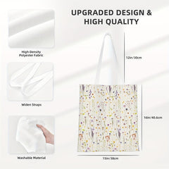 Summer Wildflower Floral Canvas Tote Bag Reusable Grocery Bag