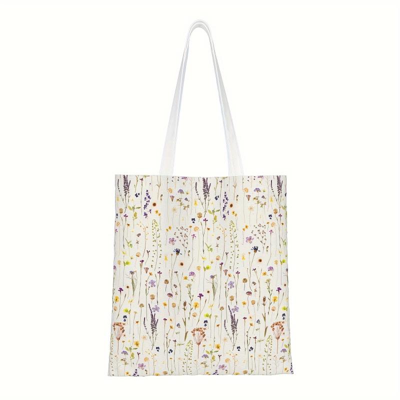 Summer Wildflower Floral Canvas Tote Bag Reusable Grocery Bag