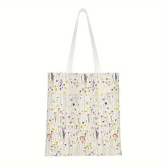Summer Wildflower Floral Canvas Tote Bag Reusable Grocery Bag