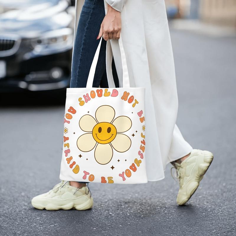 Cartoon Flower Canvas Tote Bag Reusable Grocery Bag Shopping