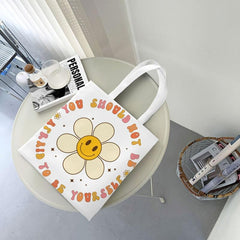 Cartoon Flower Canvas Tote Bag Reusable Grocery Bag Shopping