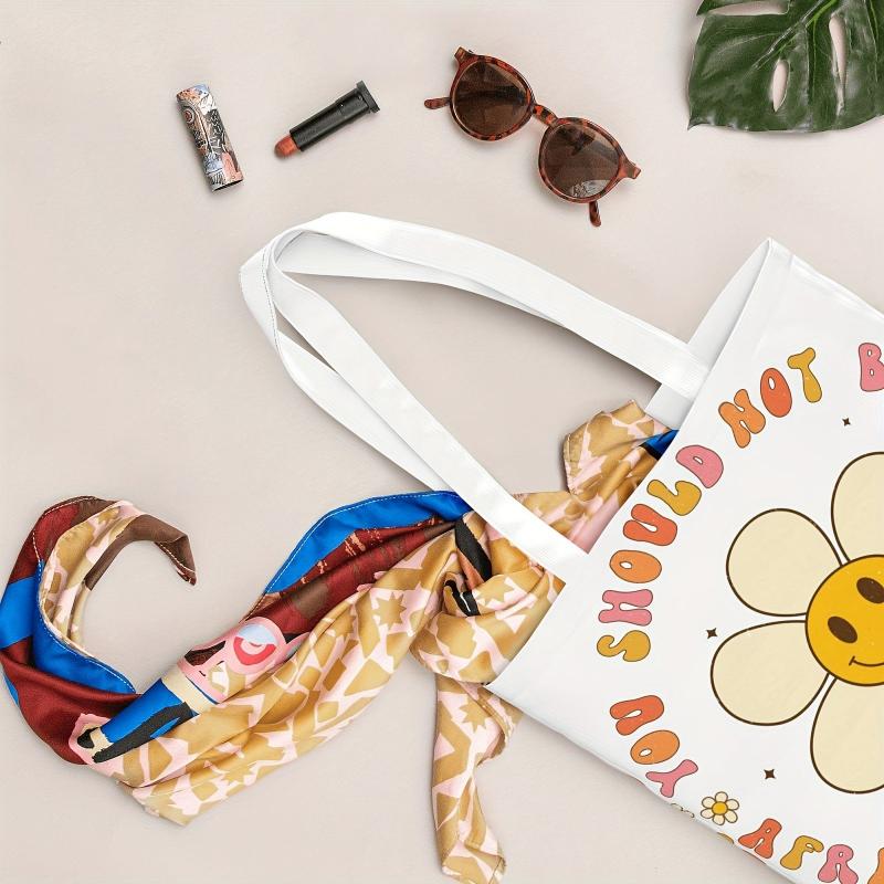 Cartoon Flower Canvas Tote Bag Reusable Grocery Bag Shopping