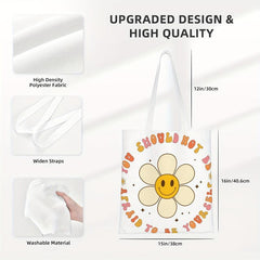 Cartoon Flower Canvas Tote Bag Reusable Grocery Bag Shopping