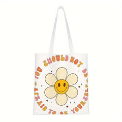 Cartoon Flower Canvas Tote Bag Reusable Grocery Bag Shopping