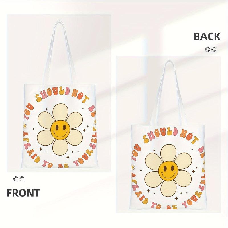 Cartoon Flower Canvas Tote Bag Reusable Grocery Bag Shopping