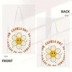 Cartoon Flower Canvas Tote Bag Reusable Grocery Bag Shopping