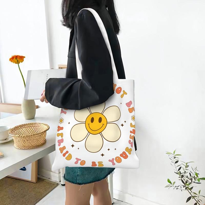 Cartoon Flower Canvas Tote Bag Reusable Grocery Bag Shopping