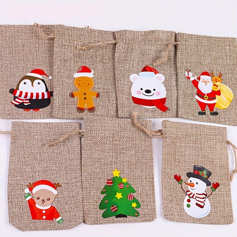 7pcs Christmas Gift Bag Drawstring Linen Jewelry Accessories Storage Bag