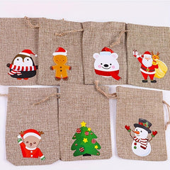 7pcs Christmas Gift Bag Drawstring Linen Jewelry Accessories Storage Bag