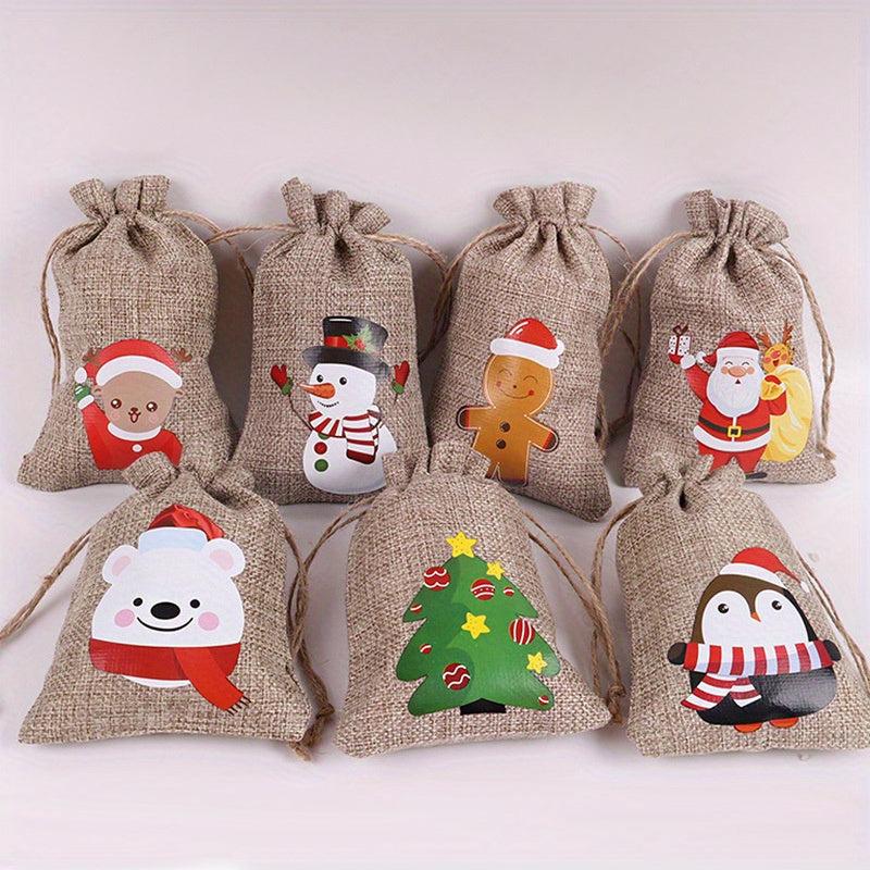 7pcs Christmas Gift Bag Drawstring Linen Jewelry Accessories Storage Bag