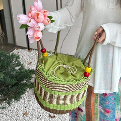 Hand woven Beaded Straw Handbag Tassel Beach Vacation Bag