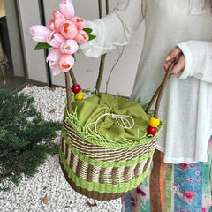 Hand woven Beaded Straw Handbag Tassel Beach Vacation Bag
