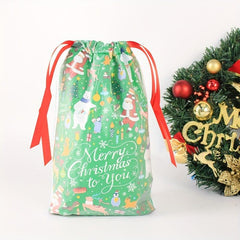 10pcs Christmas Double Layers PE Bag Drawstring Packaging Gift Bag Red Classic