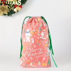 10pcs Christmas Double Layers PE Bag Drawstring Packaging Gift Bag Red Classic