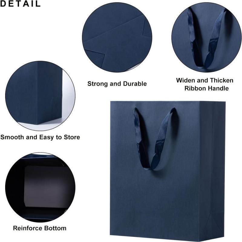 Navy Gift Bags Large Gift Bags With Ribbon Handle Heavy Duty Paper Bags