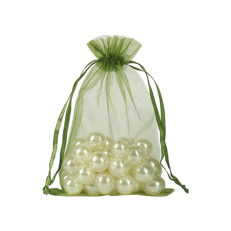100pcs Olive Green Organza Drawstring Bags Ideal for Christmas Party Favors