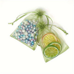 100pcs Olive Green Organza Drawstring Bags Ideal for Christmas Party Favors