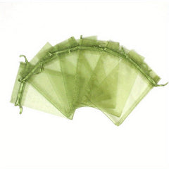 100pcs Olive Green Organza Drawstring Bags Ideal for Christmas Party Favors