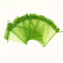 100pcs Olive Green Organza Drawstring Bags Ideal for Christmas Party Favors