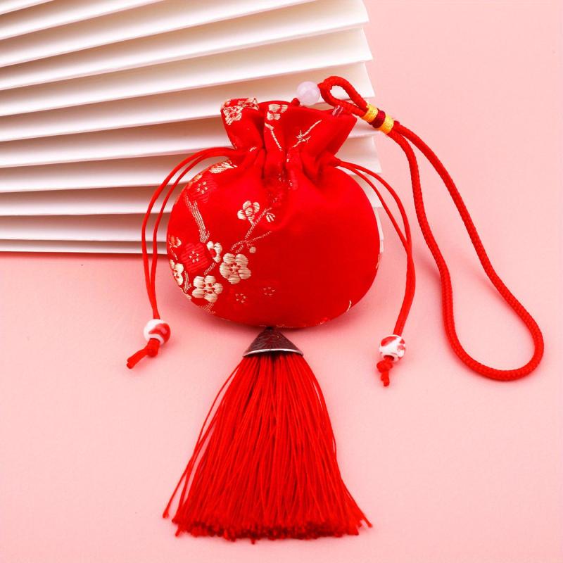 Retro Tassel Empty Bag Car Brocade Pendant Antique Purse Plum Blossom Sachet