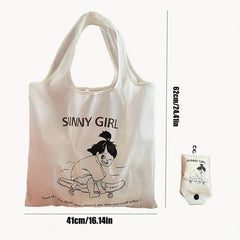 2pcs Cartoon Printed Reusable Grocery Bags Portable Folding Supermarket Shopping