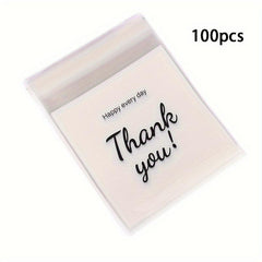 100 Thank You Clear Self Adhesive Bakery Bags Pack