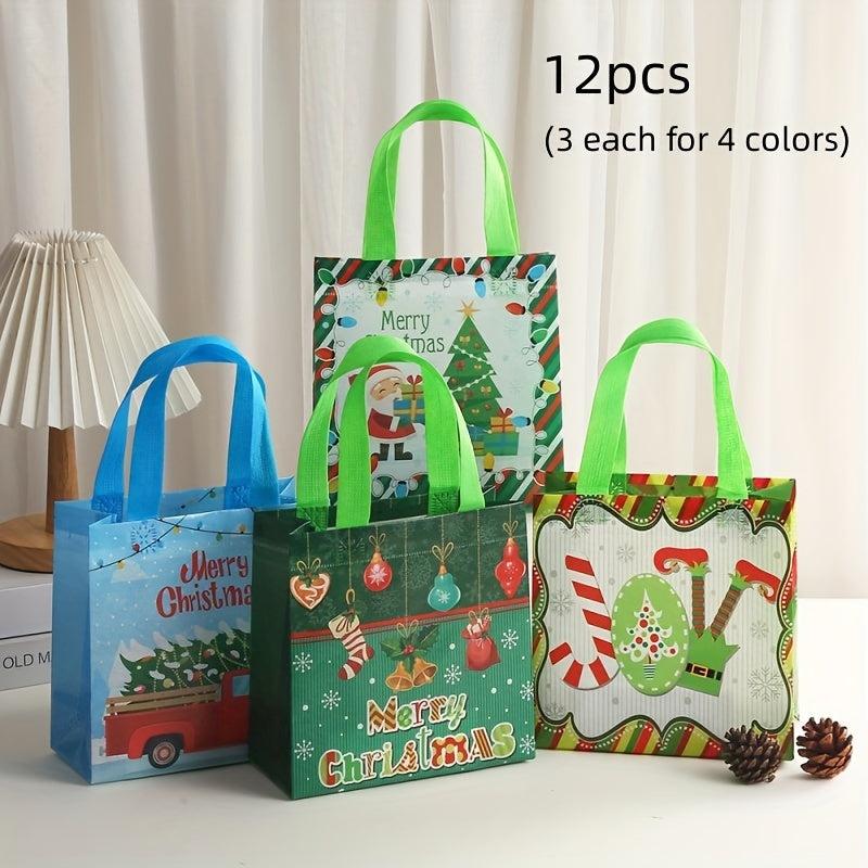 12pcs Christmas Gift Bags Non-Woven Tote Shopping Bags