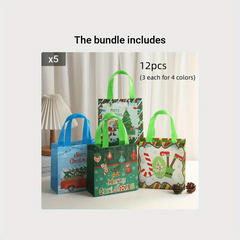 12pcs Christmas Gift Bags Non-Woven Tote Shopping Bags