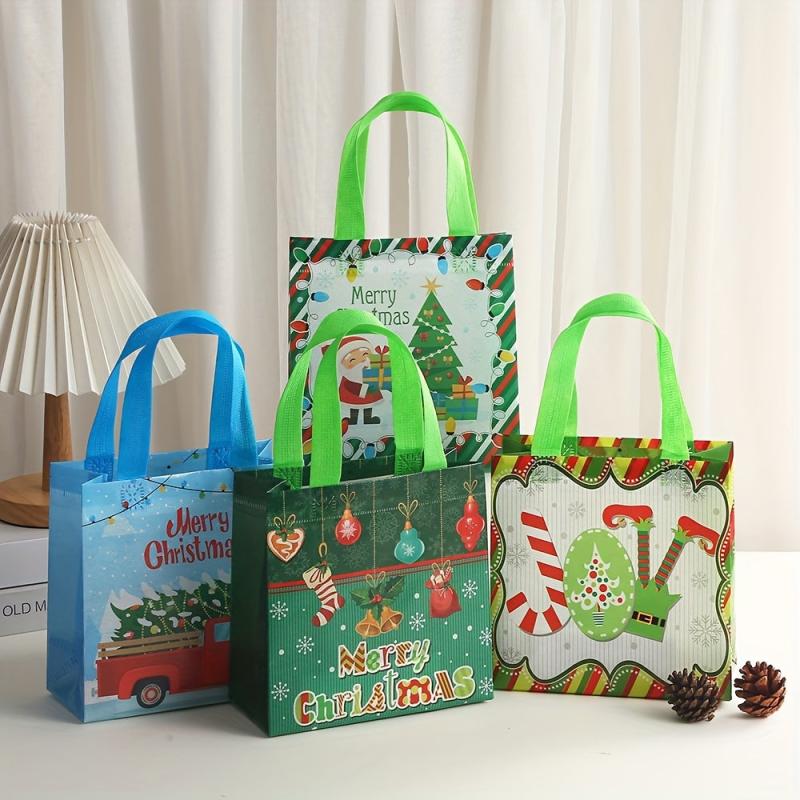 12pcs Christmas Gift Bags Non-Woven Tote Shopping Bags