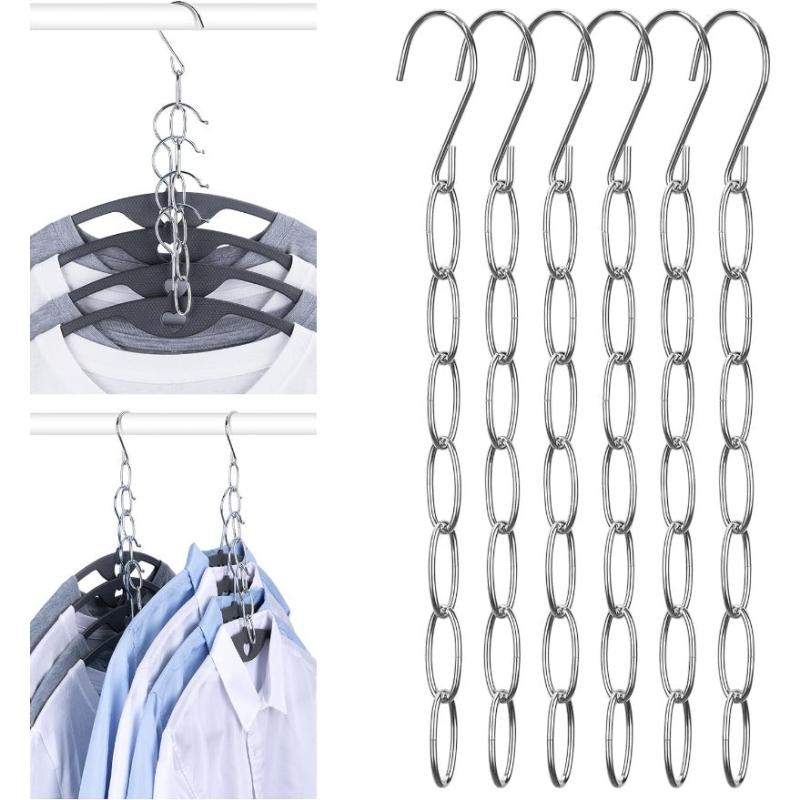 6pcs Hangers Space Saving Metal Chain Clothes Hanger Organizer
