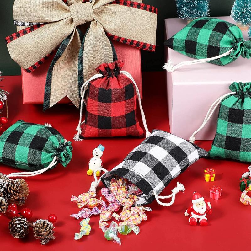 10pcs Christmas Drawstring Gift Bags Party Gift Bags Sacks Pouches