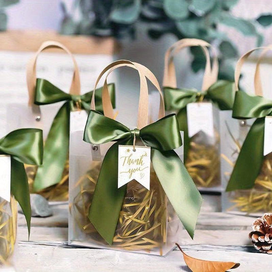 Goodie Bags 13x7cm with Ribbon - Transparent Thank You Treat Bags