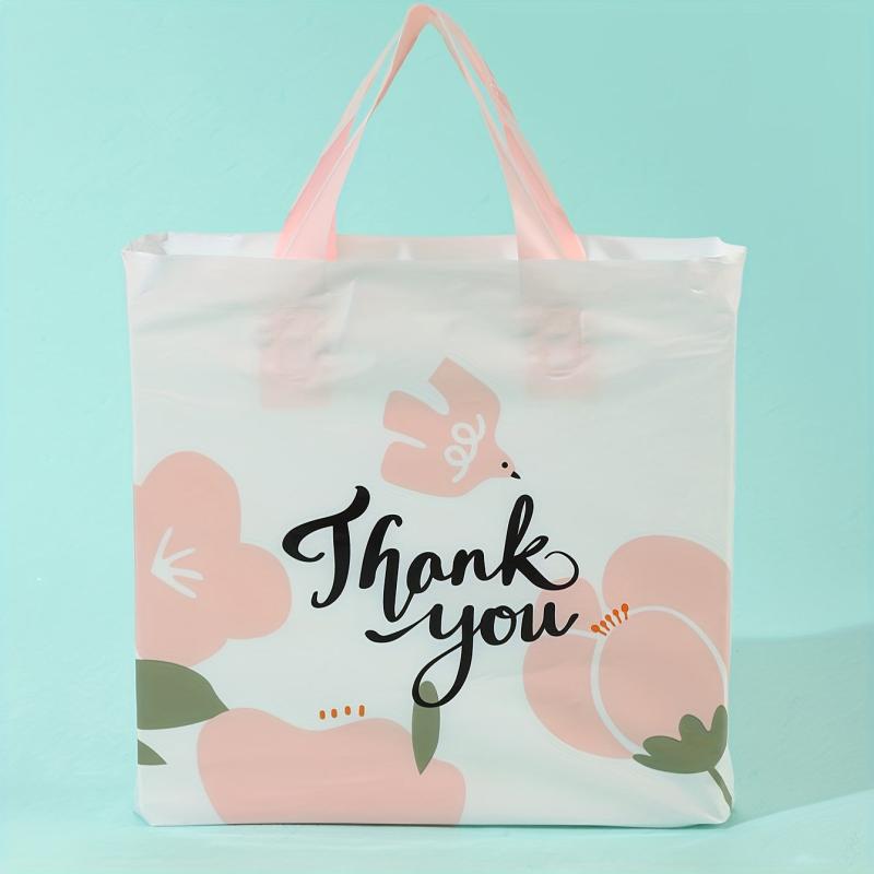 10pcs Flower Thank You Shopping Bags - Gift Wrapping Bags for Clothes
