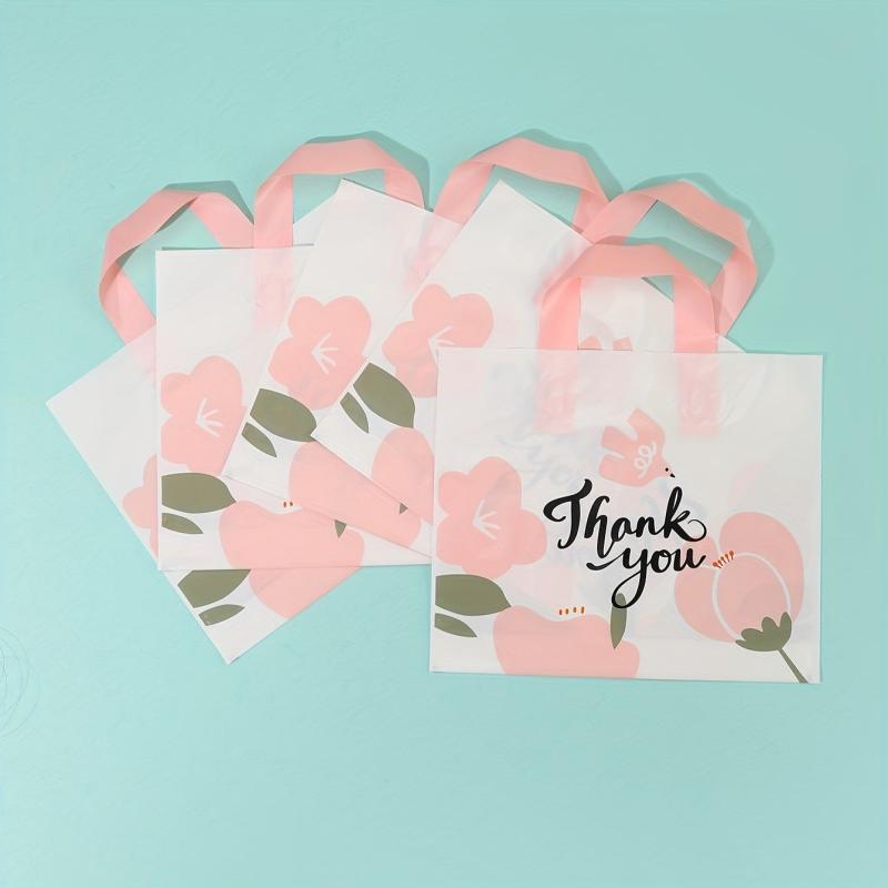 10pcs Flower Thank You Shopping Bags - Gift Wrapping Bags for Clothes