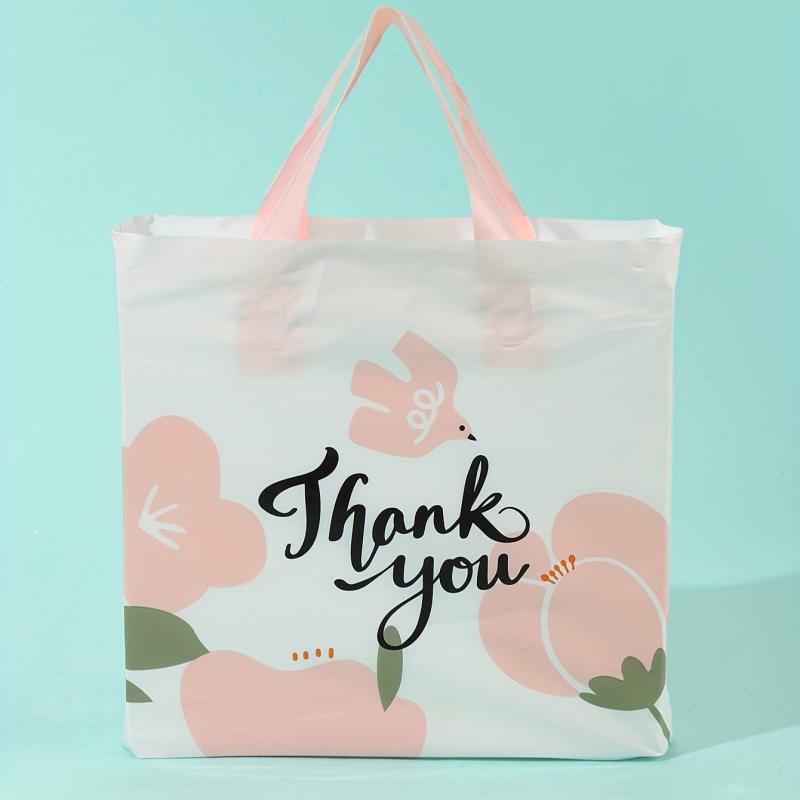 10pcs Flower Thank You Shopping Bags - Gift Wrapping Bags for Clothes