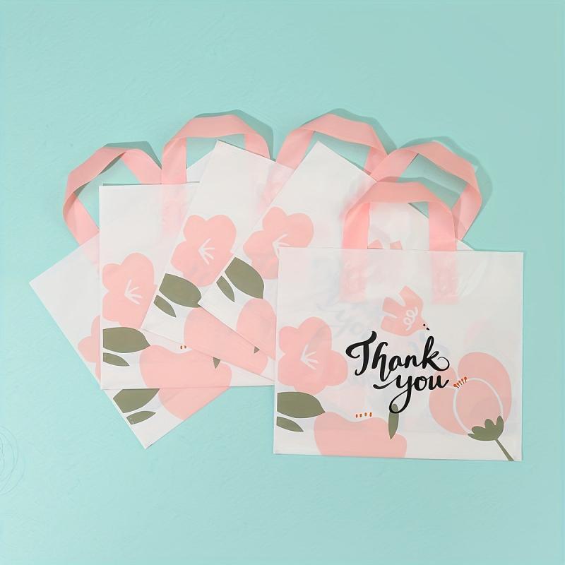 10pcs Flower Thank You Shopping Bags - Gift Wrapping Bags for Clothes