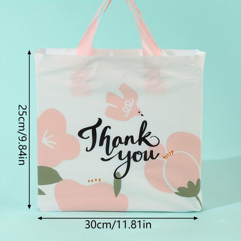 10pcs Flower Thank You Shopping Bags - Gift Wrapping Bags for Clothes