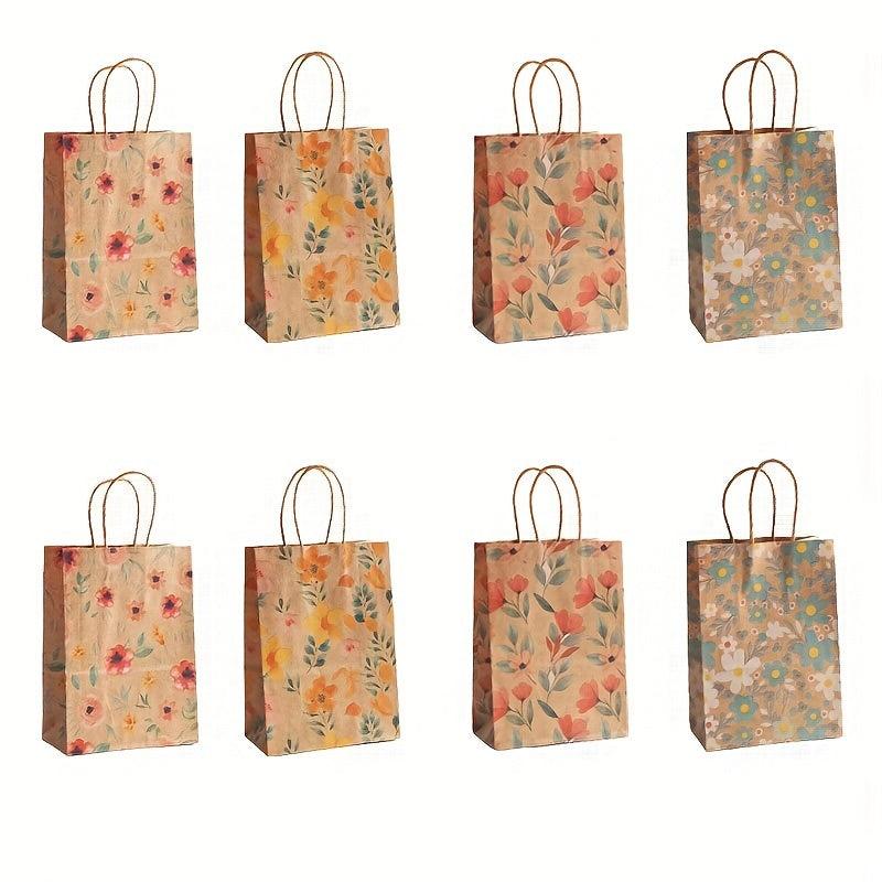 8pcs Watercolor Flowers Paper Gift Bags Floral Party Favor Bags