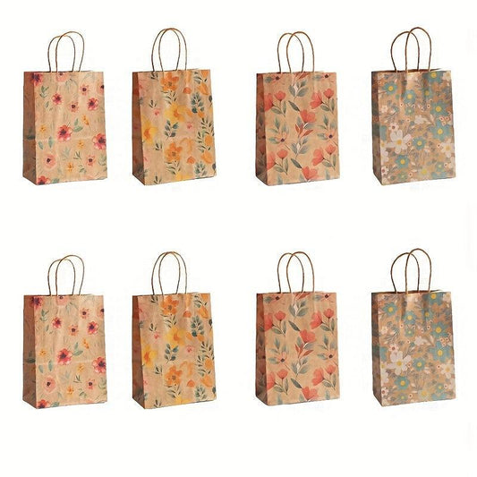 8pcs Watercolor Flowers Paper Gift Bags Floral Party Favor Bags