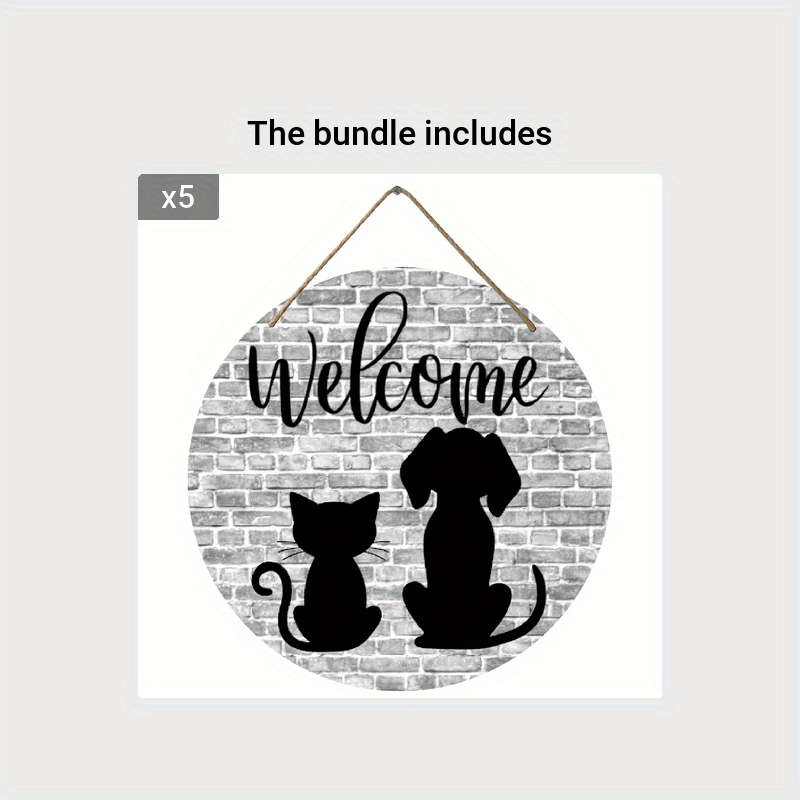 Dog And Cat Welcome Wooden Round Sign