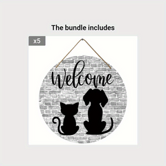 Dog And Cat Welcome Wooden Round Sign