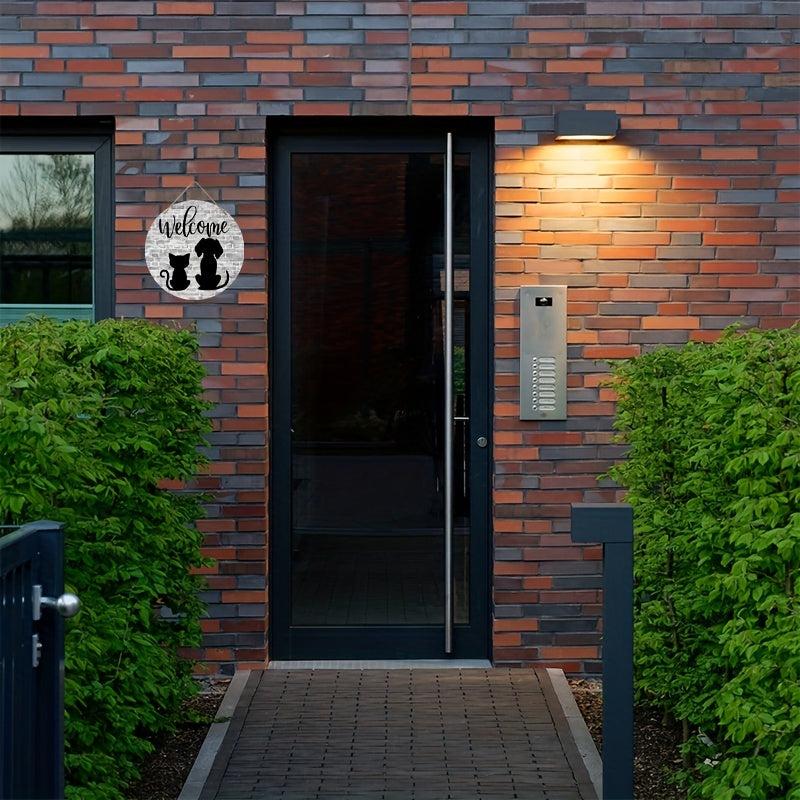 Dog And Cat Welcome Wooden Round Sign