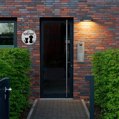 Dog And Cat Welcome Wooden Round Sign