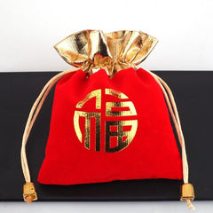 4pcs Red Velvet Bag Pull Strap Jewelry Buddha Beads Blessing Bag