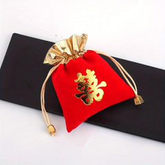 4pcs Red Velvet Bag Pull Strap Jewelry Buddha Beads Blessing Bag